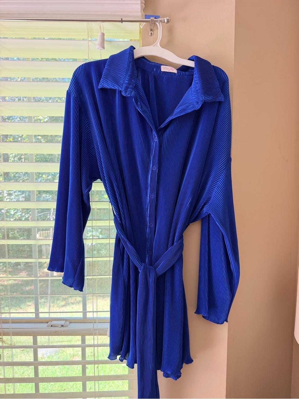 Pink Lily Royal Blue Pleated Button-Front Shirt Dress with Tie Waist XL NWOT